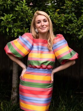 Nat Note x ANTONIO MELANI Multicolor Striped Puff-Sleeve Mini Dress NWT Size 4